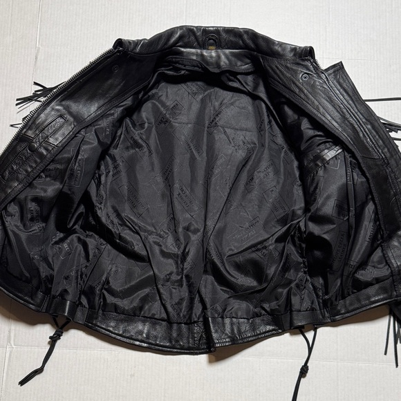 Rose Suede Inlay Black Leather Fringe Braided Moto Biker Jacket High Quality M/L - Picture 10 of 16